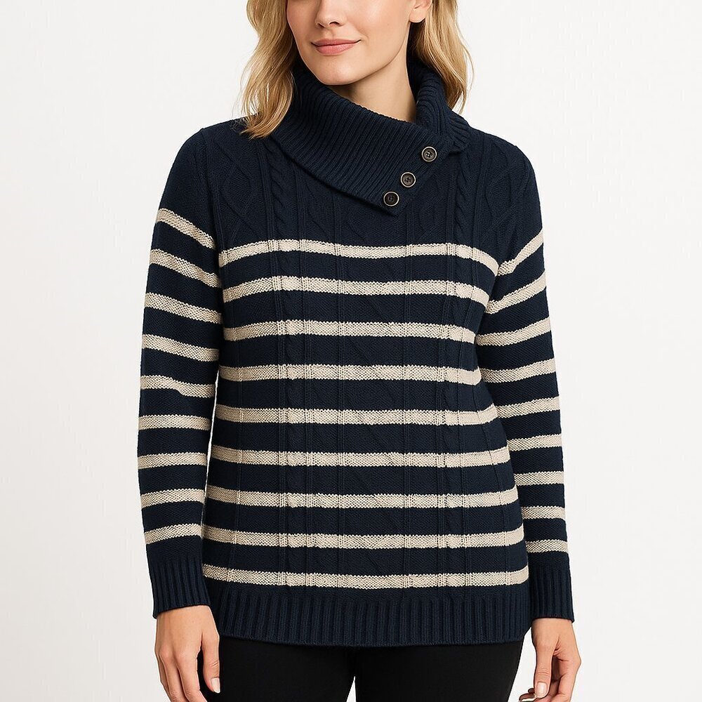 Croft & Barrow cozy striped funnel neck pullover cable knit sweater XXL